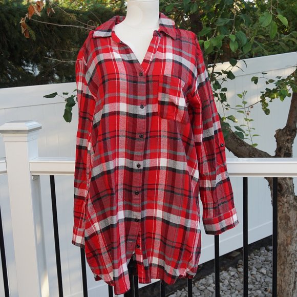 Red Plaid PJ button down shirt - Picture 1 of 5